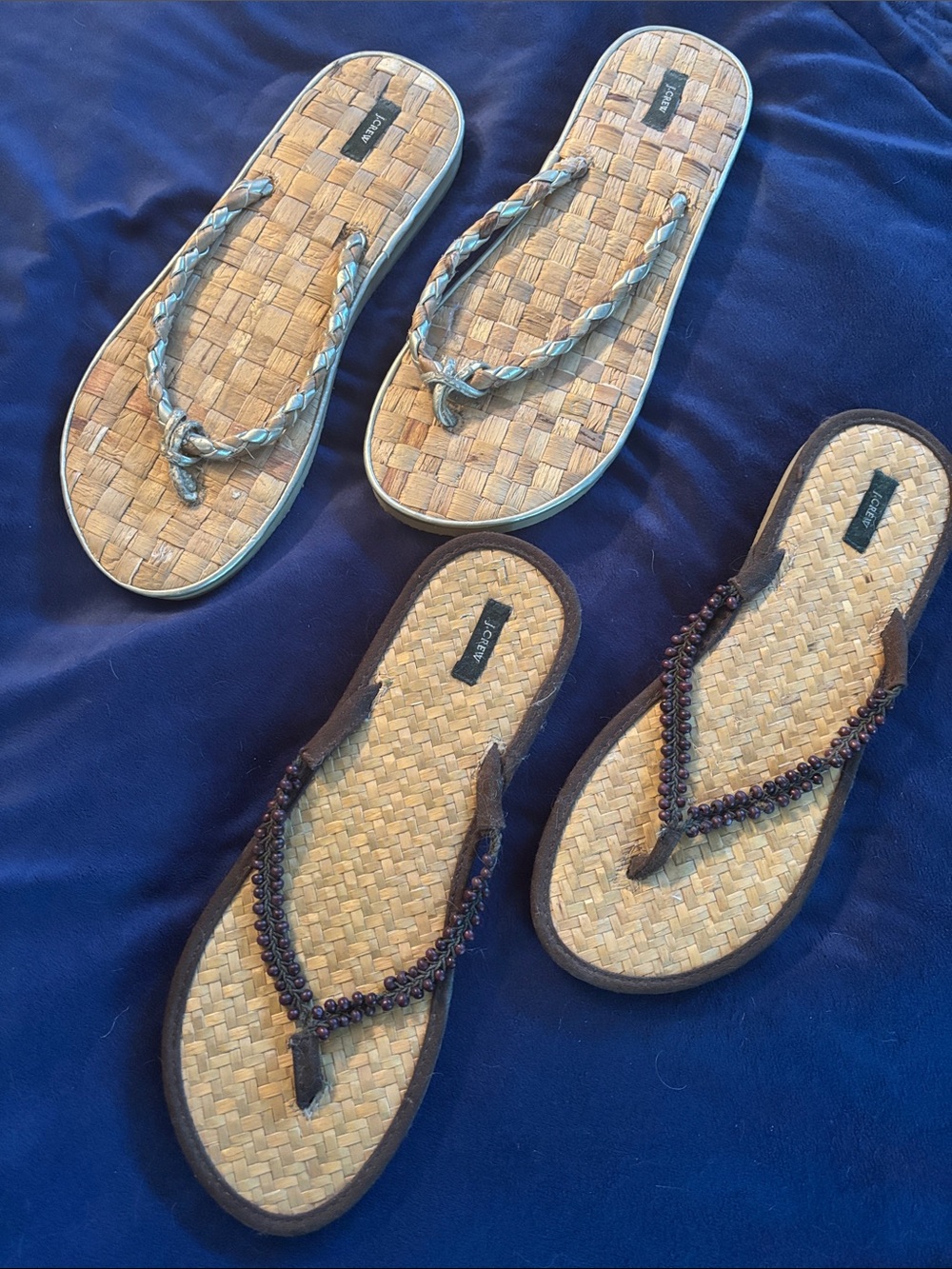J Crew Bamboo Tatami Sandals Flip Flops Slides Two Pair Sz 10